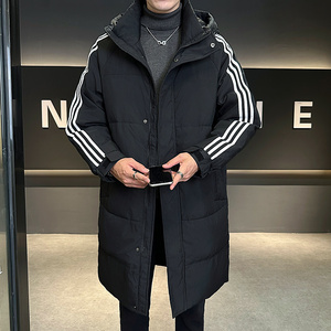 羽绒服男女中长款直播二开三条杠跨境户外情侣连帽外套YR9815P100图片