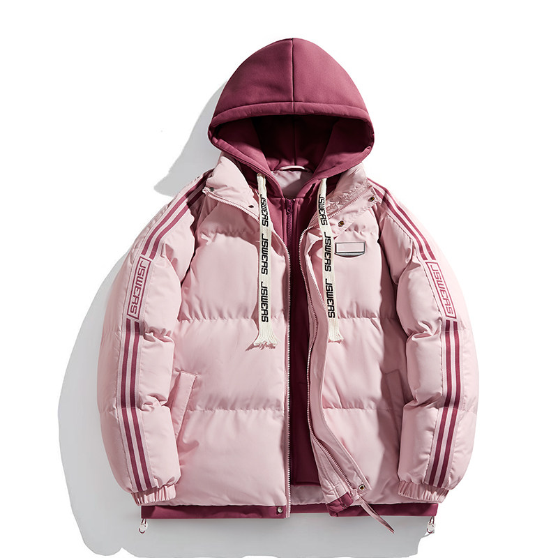 纯色连帽棉衣可二开情侣秋冬季潮流连帽假二件外套棉服MY25888P75图片