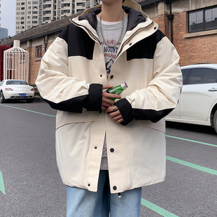 加厚加绒外套男冬羽绒服YR1220P220 港风立领字母拼接羽绒服秋冬季
