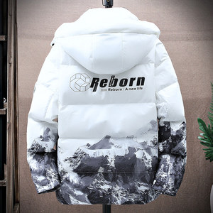 羽绒服男潮短款2024年爆加厚渐变色雪山冬季情侣款连帽YR1641P120图片