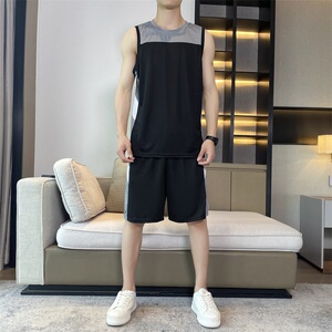夏男款冰丝速干运动篮球套装青少年无袖背心训练服定制 TZ3342P35图片