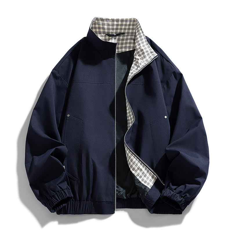 格子拼接立领夹克男春秋季潮牌情侣百搭棒球服短款外套JK25787P50,男装夹克,星座1410（原1902A）