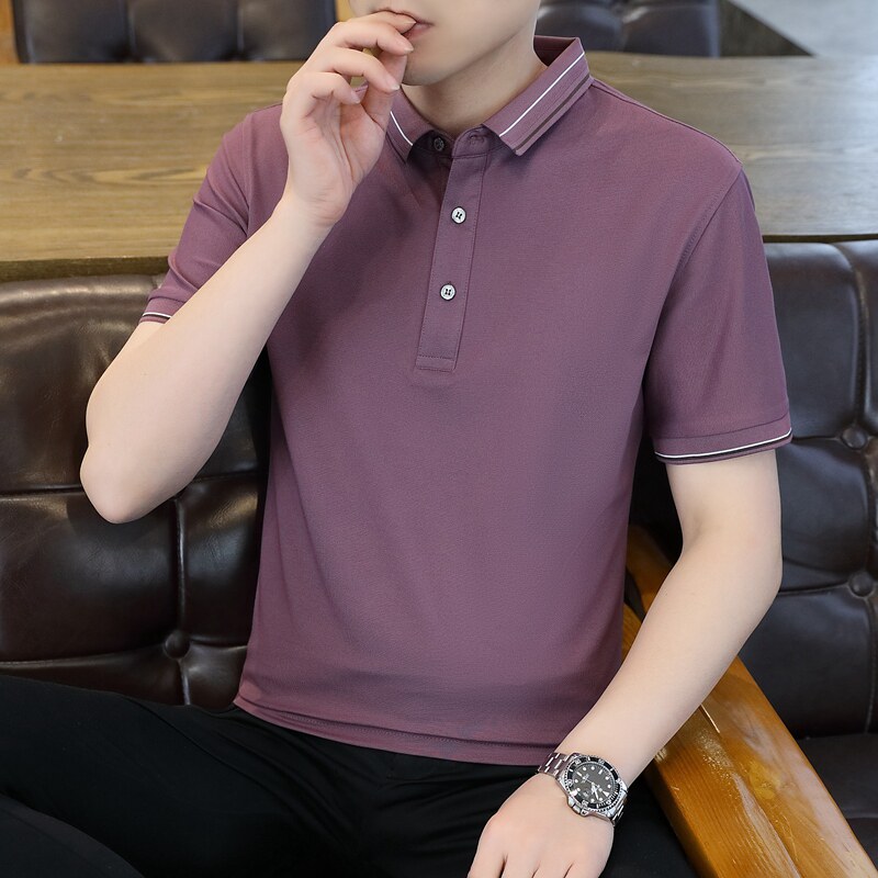 男士POLO衫春夏纯色简约公版商务短袖棉质上衣T恤衫二开PL3396P40,男装Polo衫,星座1410（原1902A）