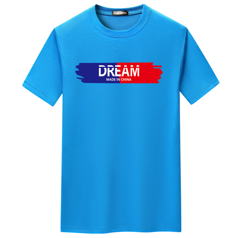 夏季男士短袖t恤青春宽松CVC60%棉新款男装DT3249-蓝红DREAM-P15,男装T恤,星座1410（原1902A）
