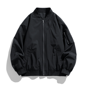 春秋季飞行服外套男美式复古宽松棒球领拼罗纹女飞行服夹克J88P67图片