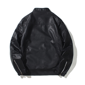 跨境外贸男士外套春秋款皮衣夹克男装PU皮机车服立领皮衣PY603P65图片
