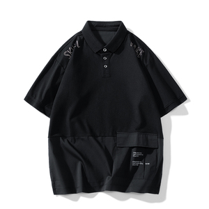 夏季冰丝珠地棉冰丝T恤男Polo衫上衣公版拼接翻领上衣 PL217P45图片