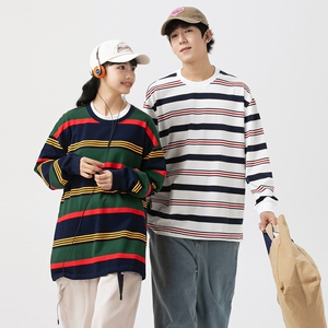 男女春秋新款港风潮牌条纹可二开情侣港风圆领纯棉卫衣 WY2393P50图片
