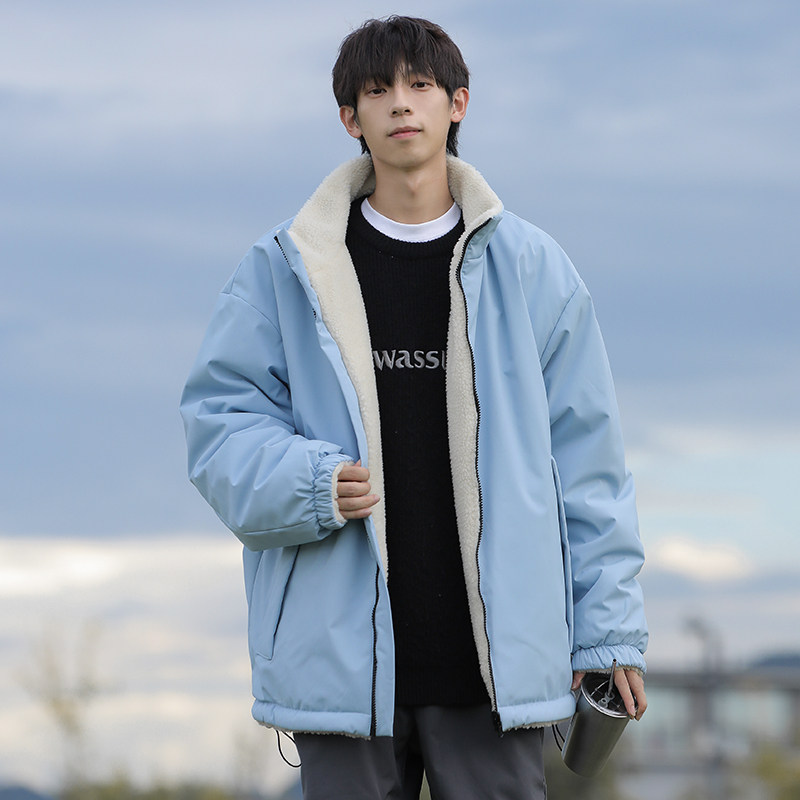 新款冬季双面穿羊羔绒棉衣情侣韩系oversize潮棉服外套MY2477P80,男装棉衣,星座1410（原1902A）