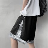 夏季排扣假两件短裤男腰花果拼接宽松沙滩裤直筒潮五分裤K905P40，男装牛仔裤，星座1410（原1902A）
