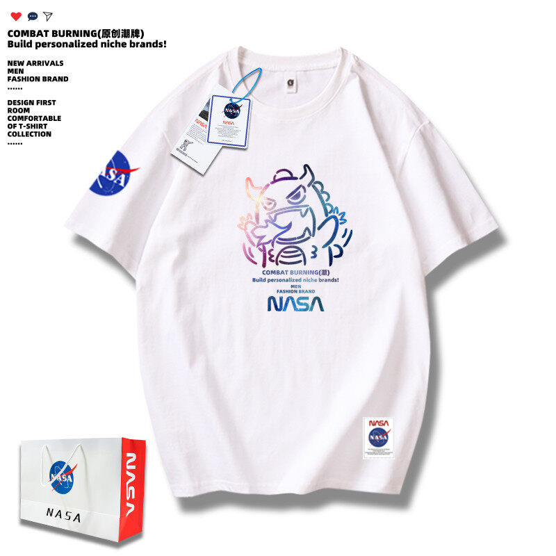 2024夏季喷火龙男T恤印花港风简约短袖落肩男潮NA16星空NASA熊P38,男装T恤,星座1410（原1902A）