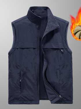 秋冬加绒马甲男户外钓鱼背心厚保暖中老年爸爸坎肩潮MJ7929A-P55