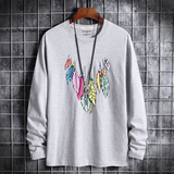 21秋新款韩版潮男士纯棉圆领长袖T恤男式大码CT6394-十色羽毛-P18，男装T恤，星座1410（原1902A）