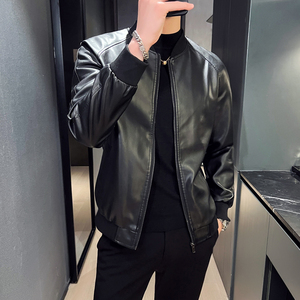 跨境外贸男士外套春秋皮衣飞行夹克男装PU皮机车服皮衣PY6601P64图片