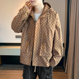迷彩格子外套男春秋款连帽印花青少年女装冲锋衣大码夹克J76P90，男装夹克，星座1410（原1902A）