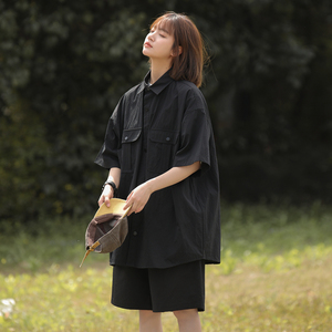 2026新套装男女同款夏季潮牌百搭休闲长城格短袖衬衫套装 C70P75图片