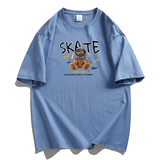纯棉男士短袖t恤宽松落肩港风半袖情侣T男大码DT-NS25SKATE熊P20，男装T恤，星座1410（原1902A）