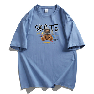 纯棉男士短袖t恤宽松落肩港风半袖情侣T男大码DT-NS25 SKATE熊P20图片