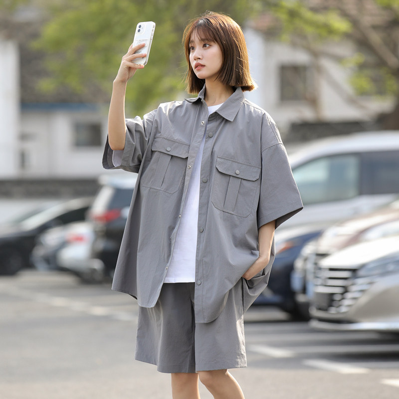 2026新套装男女同款夏季潮牌百搭休闲长城格短袖衬衫套装C70P75,男装衬衫,星座1410（原1902A）