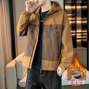 男士加绒防水夹克秋冬美宽松情侣休闲拼接连帽防水冲锋衣AJ129P60图片