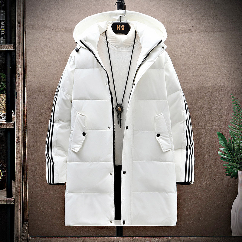 羽绒服50%绒中长款冬季潮流长三条杠连帽保暖鸭绒外套YR2215P110,男装羽绒服,星座1410（原1902A）