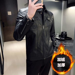 跨境外贸男士外套春秋皮衣夹克男装PU皮机车服皮衣 PY901加绒P75图片