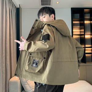 春秋日系多口袋工装连帽冲锋衣男女同款户外防风夹克外套JK181P50图片