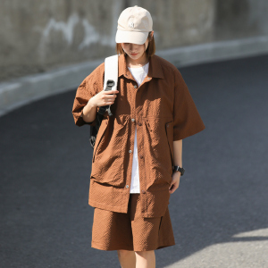 2026新款套装男女同款夏季潮休闲隐形泡泡哥短袖衬衫套装C75P70