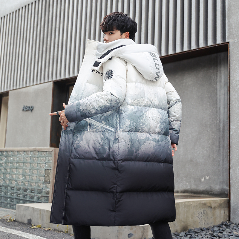 男女潮渐变羽绒服男中长款情侣宽松加厚白鸭绒连帽外套YR669P210，男装羽绒服，星座1902A（原星座1216）