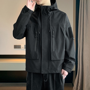工装外套男士春秋季潮牌连帽上衣服秋冬情侣痞帅女装夹克JK127P82图片