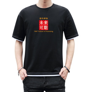 新款韩宽松潮流短袖t恤男半袖纯棉假两件T恤DT1027-未来可期-P20图片