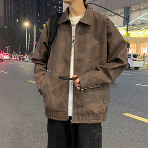 美式复古皮衣外套男士春秋冬季美式痞帅皮夹克方领夹克 J2518P82图片