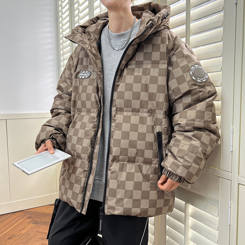 羽绒服男冬装短款棋盘格子面包服新标90鸭绒加厚外套YR2305P140,男装羽绒服,星座1410（原1902A）