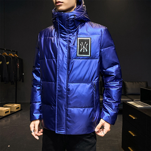 2021羽绒服男短款NY潮亮面冬季白鸭绒加厚休闲连帽外套 YR9808P80图片