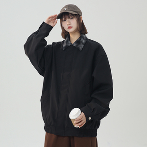 春秋夹克女港风假两件外套男衬衫领拼色青年学生夹克衫 JK2573P75图片