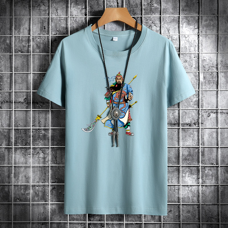 夏季男士短袖t恤潮流潮宽松纯棉衣服2021新款DT4175-关公-P15,男装T恤,星座1410（原1902A）