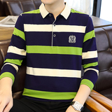 春秋季新款男士长袖T恤条纹全棉商务翻领男装polo衫男PL8856P38，男装T恤，星座1410（原1902A）