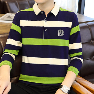 春秋季新款男士长袖T恤条纹全棉商务翻领男装polo衫男PL8856P38图片