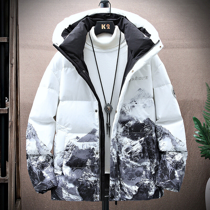 羽绒服男潮短款2024年爆加厚渐变色雪山冬季情侣款连帽YR1641P120图片