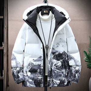 羽绒服男潮短款2024年爆加厚渐变色雪山冬季情侣款连帽YR1641P120图片