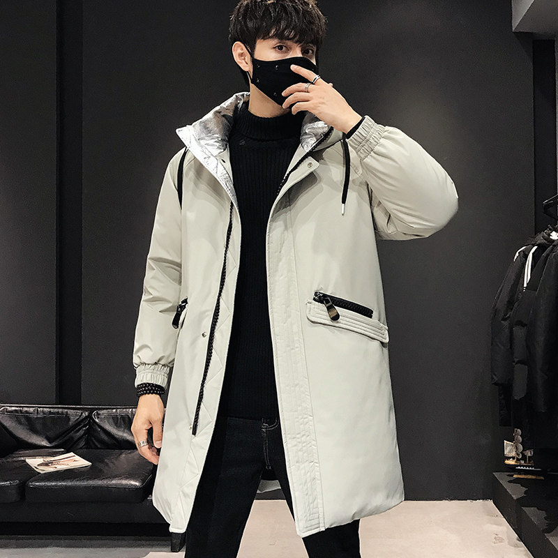 Indoor model down jacket men's medium and long work clothes Korean fashion brand thickened coat