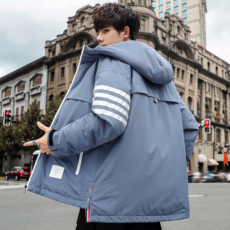 TB风四条杠2021冬季加厚连帽羽绒服男士短款外套潮 YR7051图片