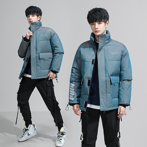 国潮工装羽绒服男冬季2021新款短款立领镭射帅气外套 YR2116P100图片