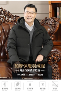 中老年羽绒服男短款连帽外套冬季保暖上衣白鸭绒爸爸装YR6808P120图片