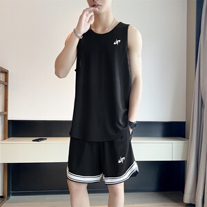 夏季速干无袖背心短裤运动服套装男士大码坎肩T恤五分裤 TZ268P40图片
