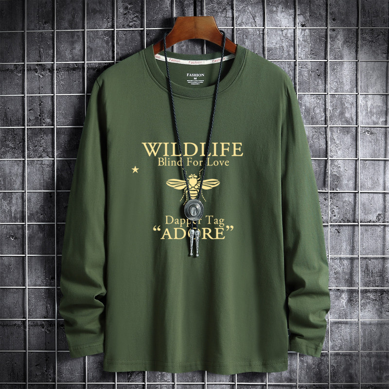Spring new Korean fashion men's cotton round neck long sleeve t-shirt men's large gold bee
