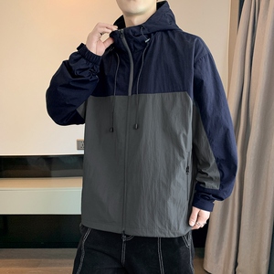 连帽夹克男士潮牌情侣外套女装锦纶拼色户外冲锋衣夹克外套J95P50图片
