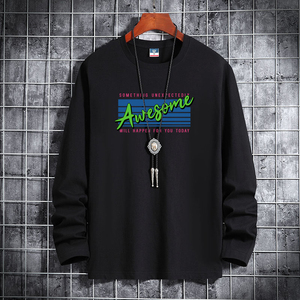 新款韩版潮男纯棉圆领长袖T恤男式大码码号标CT6942-AWESOME-P18图片