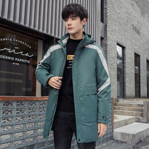 21年冬季工装羽绒服男户外中长版韩版连帽防寒外套YR2066图片