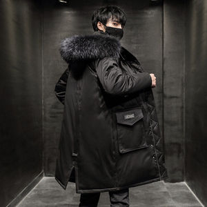 冬季外套男潮流加厚中长款大毛领户外青年男士羽绒服 YR896图片
